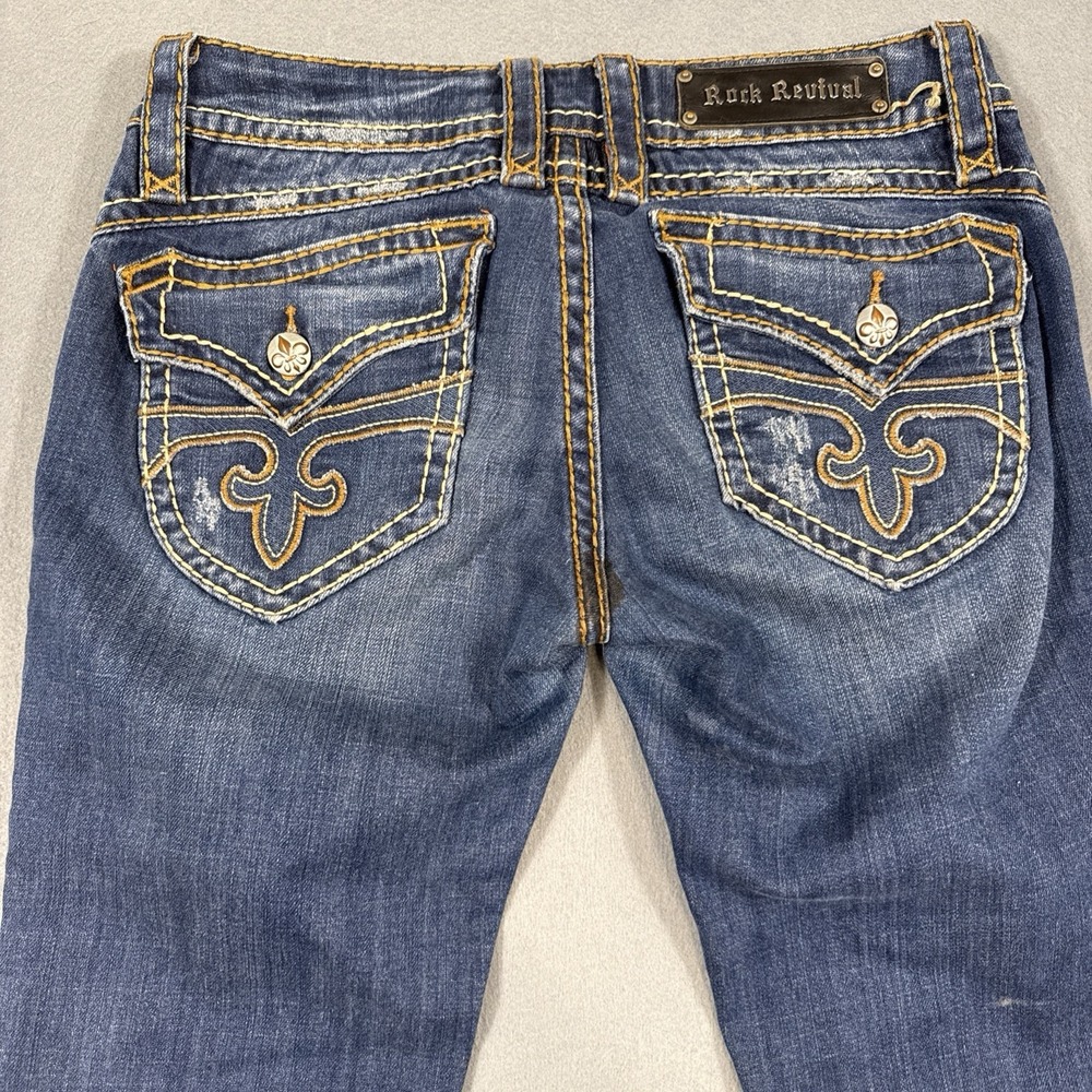 Rock Revival Jeans Women's 30/32 Patti Boot Whiskered THICK STITCH DISTRESSED